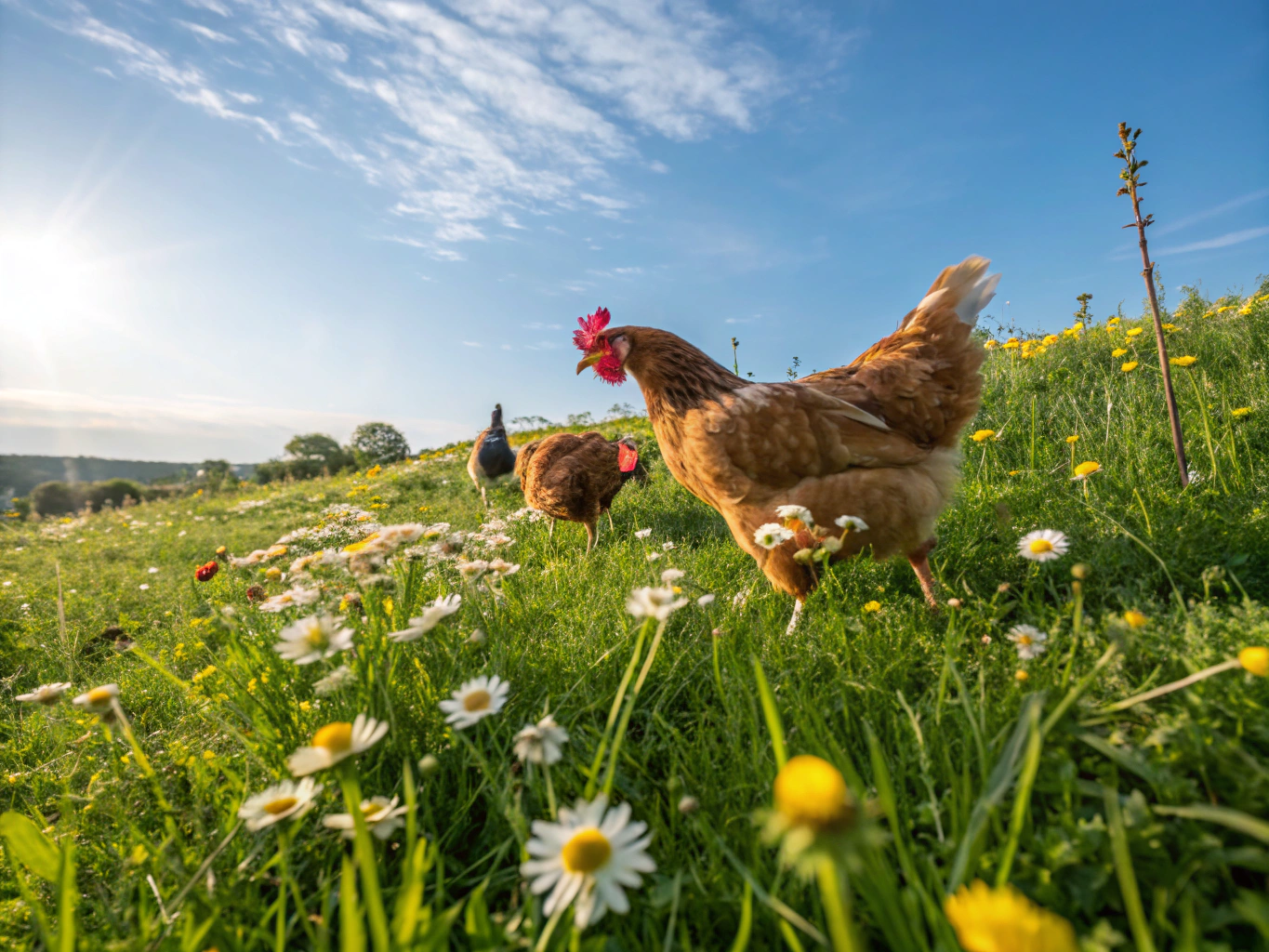 Rescued chicken at the animal sanctuary